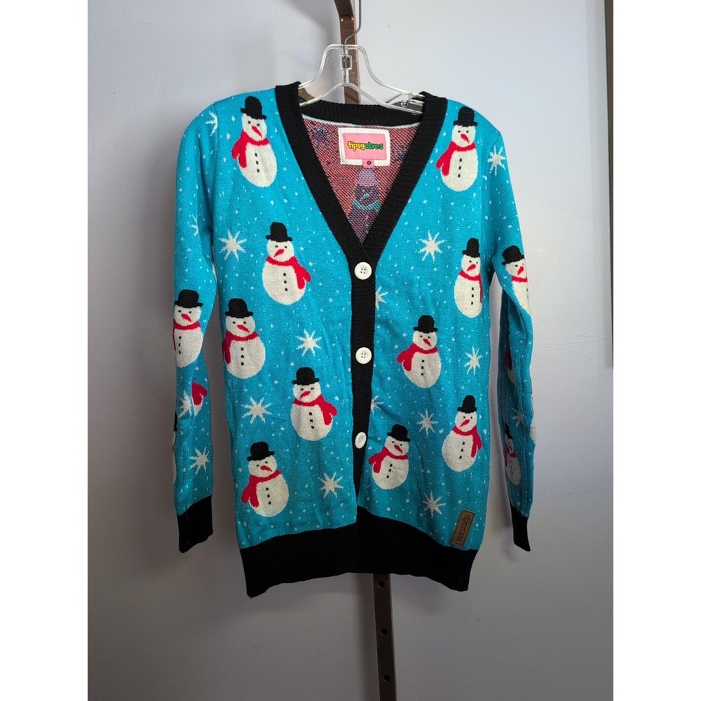 Tipsy Elves sz S Snowman Ugly Christmas Holiday Sweater Cardigan Womens acrylic